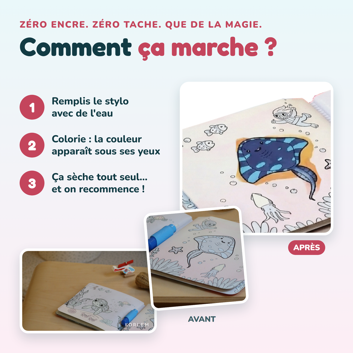Livre magique Korlem® – Coloriage à l'eau